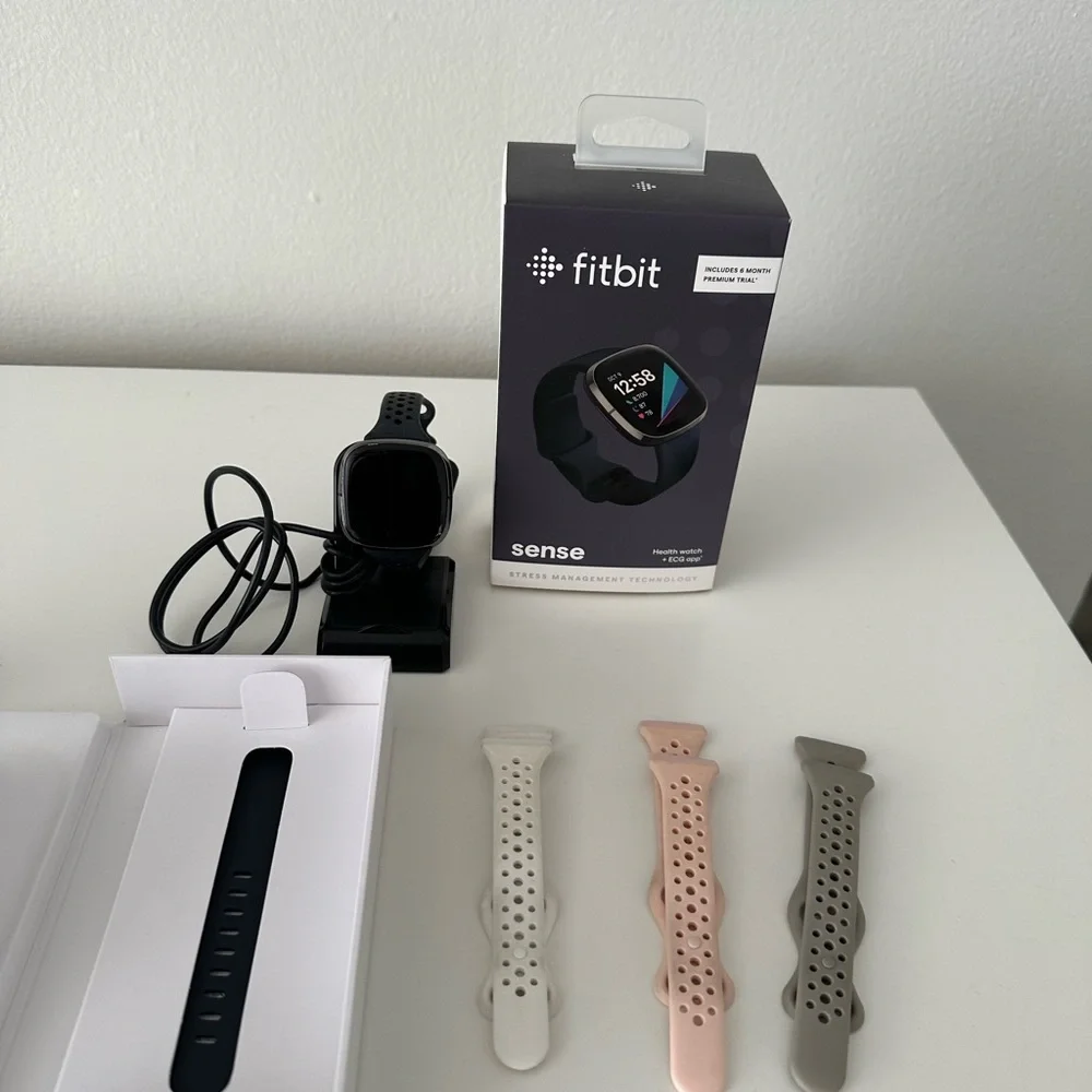 Fitbit Sense Smart water 5 Bands Included Plus Orig Package & Charging Stand